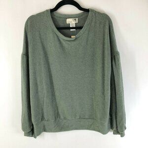 Everleigh Womens Sweater Pullover Puff Sleeve Scoop Neck Soft Green Size M